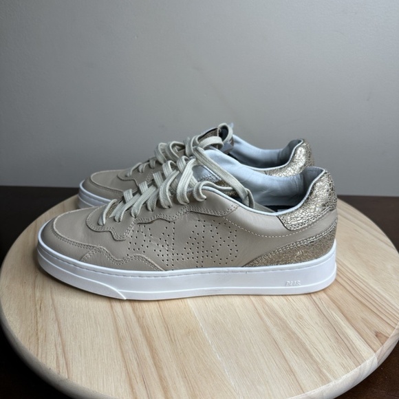 P448 Bali Platform Low Top Leather Lace Up Sneakers Beige Womens Size 38 NEW - Picture 2 of 8